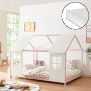 Letto Tostedt per Cameretta a Forma di Casetta con Materasso 140 x 200 Rosa / Bianco [en.casa]