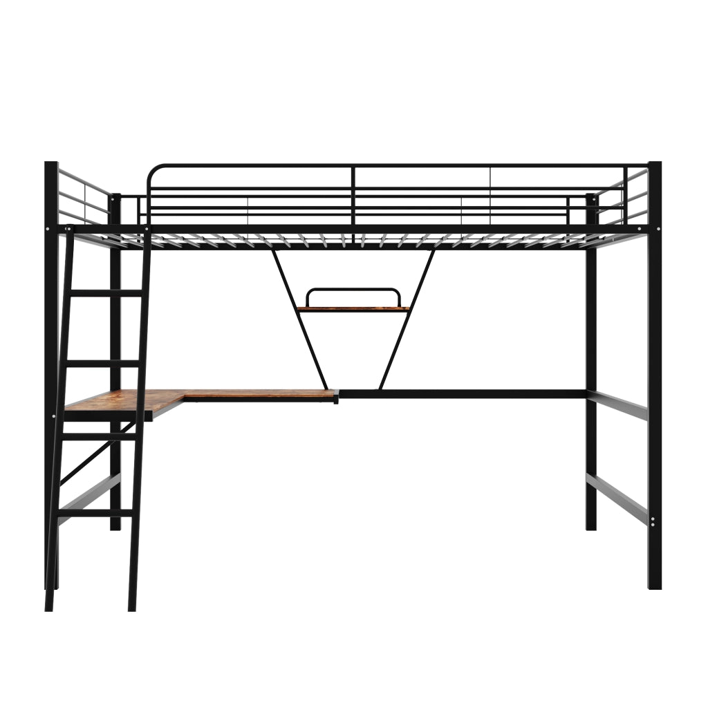 Letto a castello metallo nero con scrivania a l e ripiano 90x200 cm
