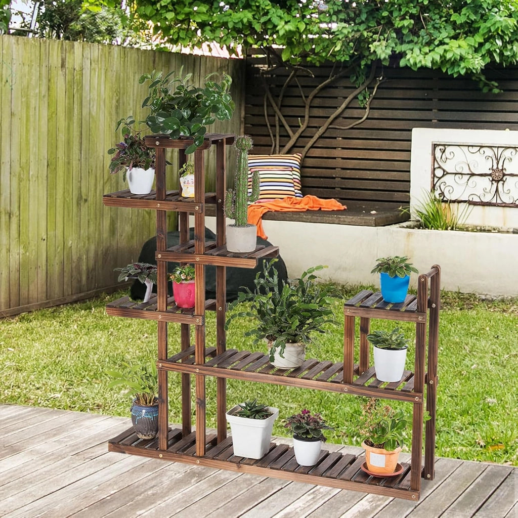 Porta Piante da Interno ed Esterno, Scaffale per Piante in Legno a 7 Livelli, Porta Vasi e Fiori da Balcone, Giardino e Salotto