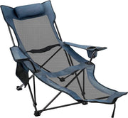 Sedia da campeggio - Portatile e regolabile - Blu - 168 x 56 x 69 cm - Ripiegabile 18 x 18 x 89 cm - Sedia da pesca con supporto a rete per piedi