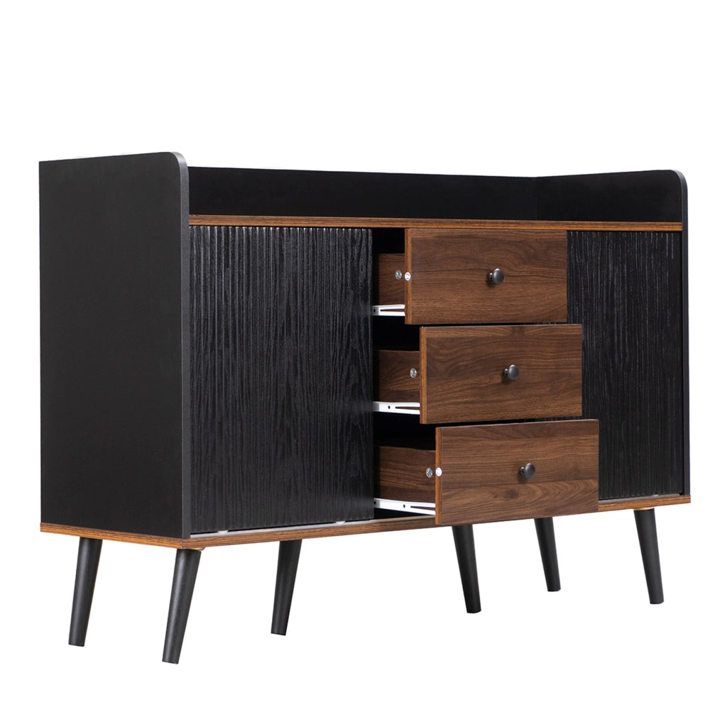 Credenza e Madia con 2 Ante Scorrevoli; 3 Cassetti; Ripiani Regolabili; Stile Moderno; in Pannelli di Particelle; 117;5??40??80 cm; Nero