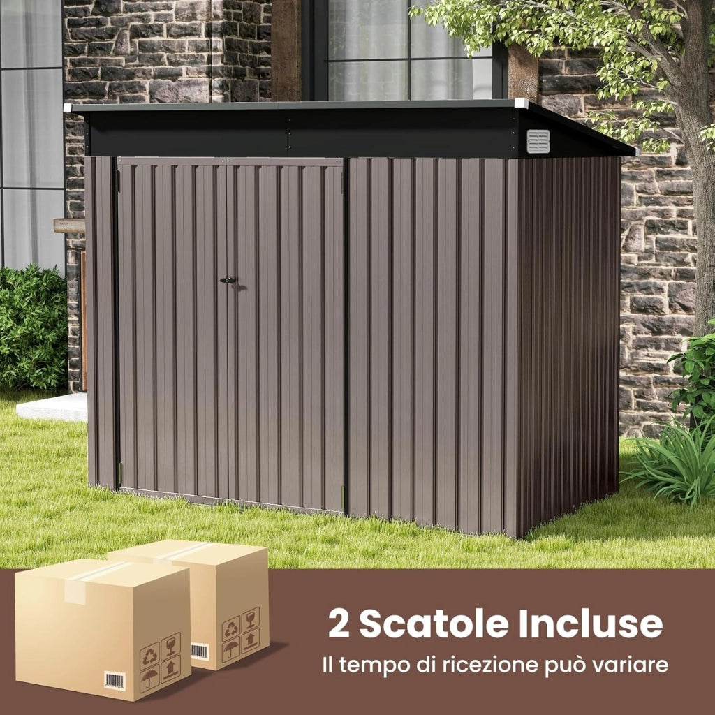 Capanno da Giardino 2,6㎡, Casetta Porta Attrezzi da Esterno in Metallo Zincato Resistente alle Intemperie con 2 Porte e Tetto Inclinato, Ripostiglio per Cortile (Grigio Caldo)
