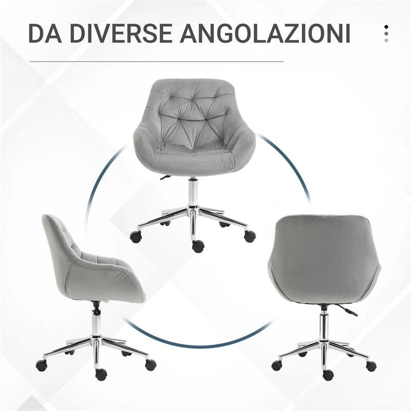 SEDIA DA UFFICIO GIREVOLE CON ALTEZZA REGOLABILE 59 X 58 X 80 IN VELLUTO GRIGIO