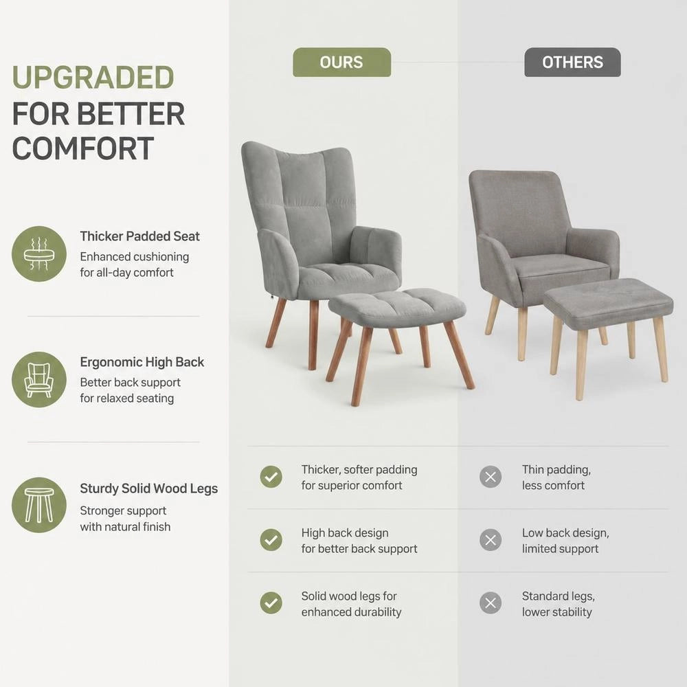 Reclining Armchair With Footstool, Light Grey Velvet