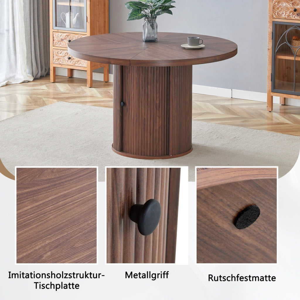 Tavolo da pranzo rotondo 115 cm noce con vano contenitore