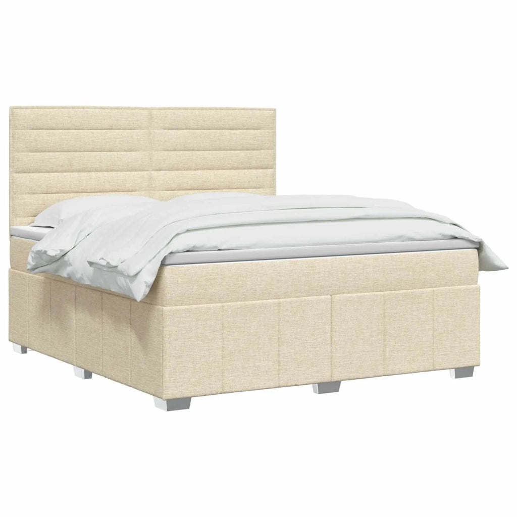 Letto Box Spring LED con Materasso Crema 140 x 200 cm Tessuto 3455617