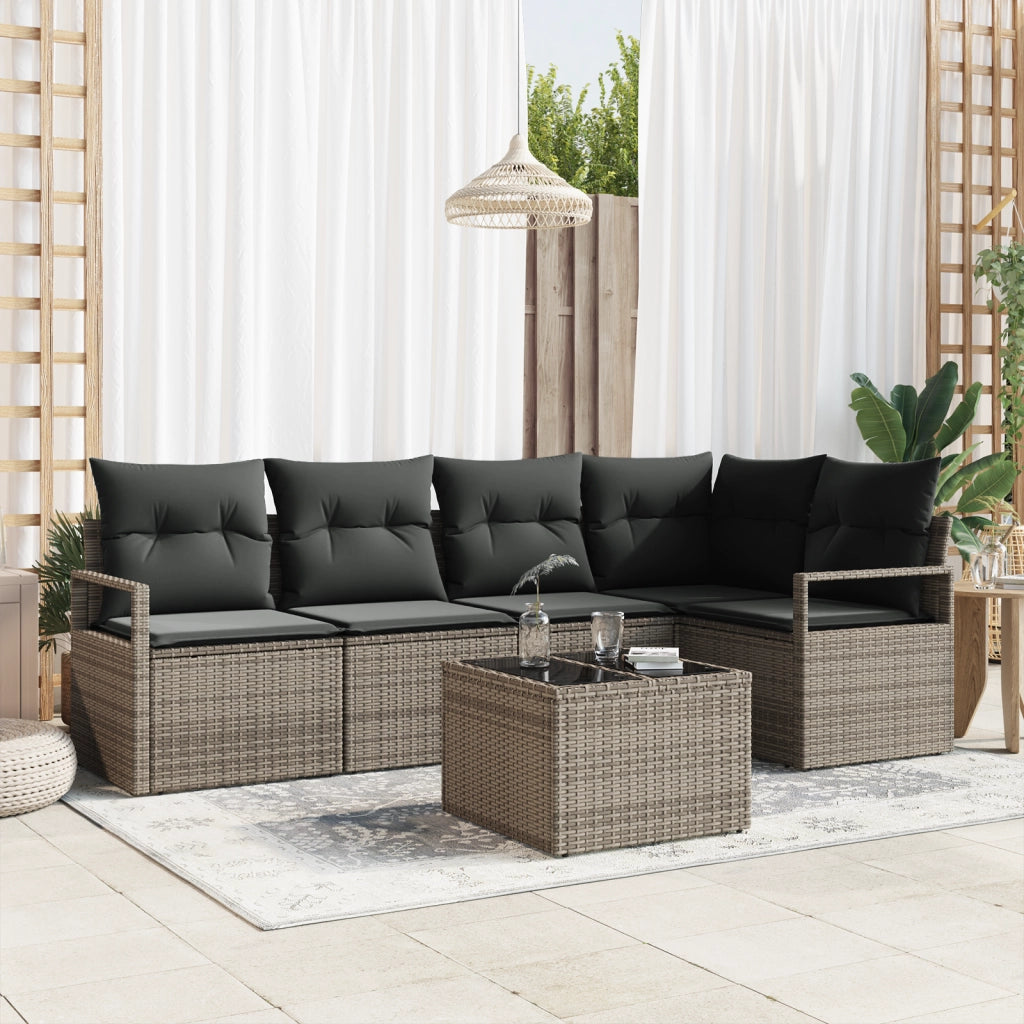 Set Divano da Giardino  5 Pezzi con Cuscini Rattan Nero