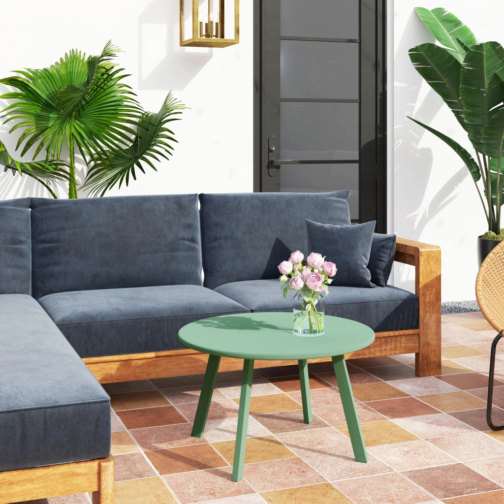 Tavolino da giardino rotondo ¨C ZephMum ¨C verde, metallo, ?70x42 cm