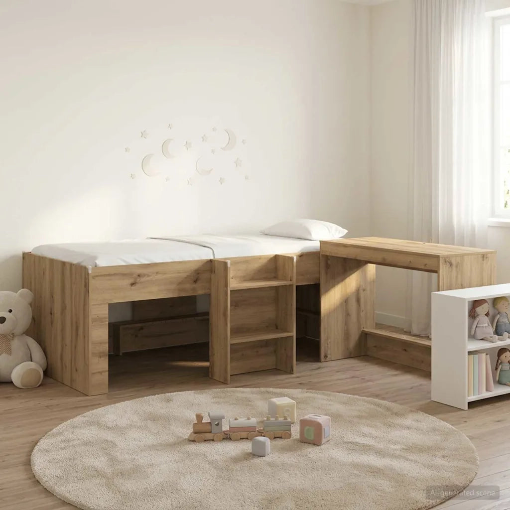 Letto alto per bambini con scrivania 2 pz Rovere Artigianale 3423445