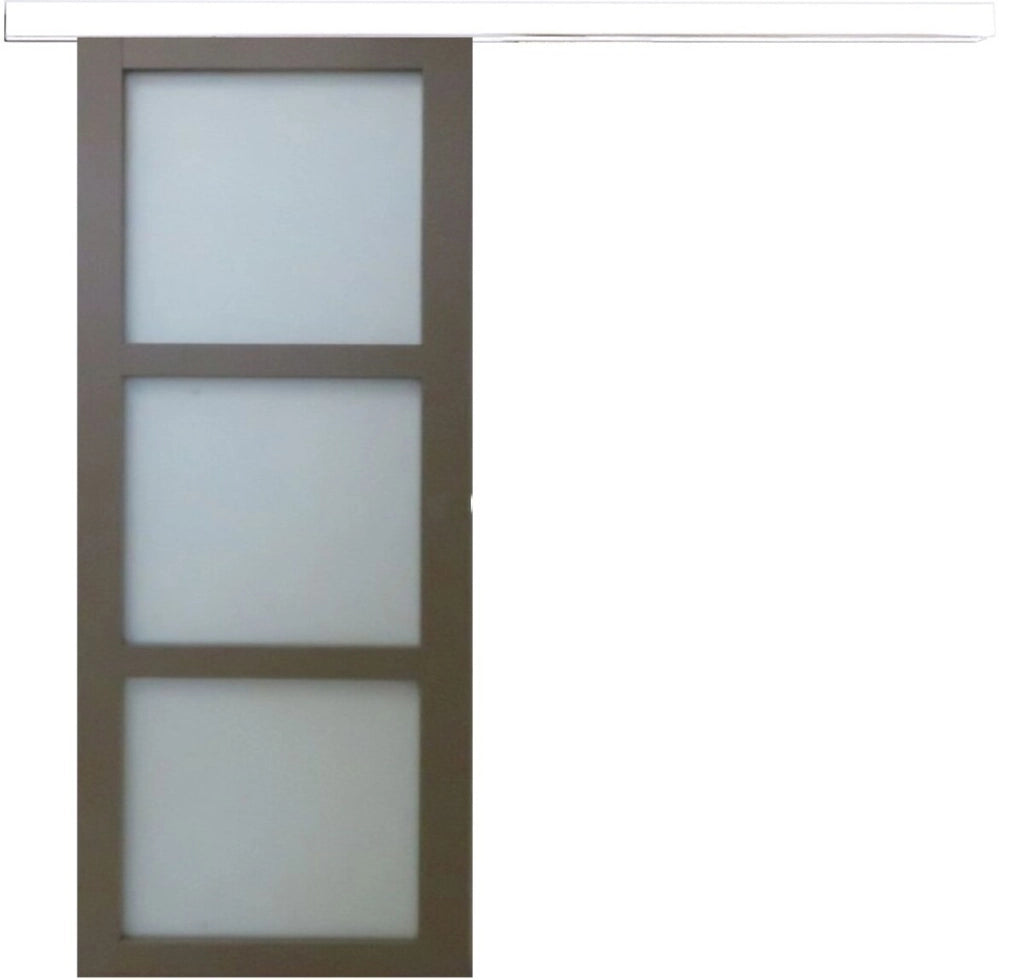 Porta scorrevole grigia beige con vetro H204 x L83 cm, binario in alluminio bianco Gd Menuiseries