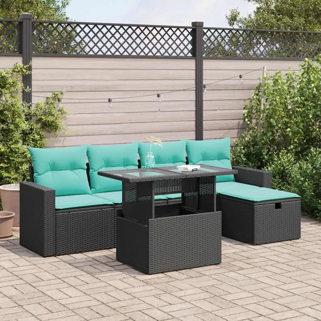 Set Divano da Giardino 6pz con Cuscini Grigio Polyrattan Acacia