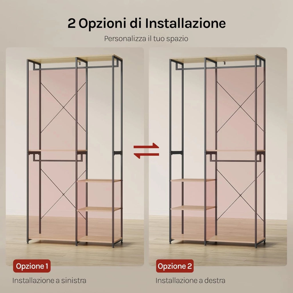 Stand Appendiabiti in MDF Attaccapanni Guardaroba Armadio Scaffale Porta Abiti Acciaio 90x40x204,5 cm