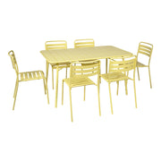 Set tavolo da giardino in acciaio con 6 sedie, 140cm, giallo