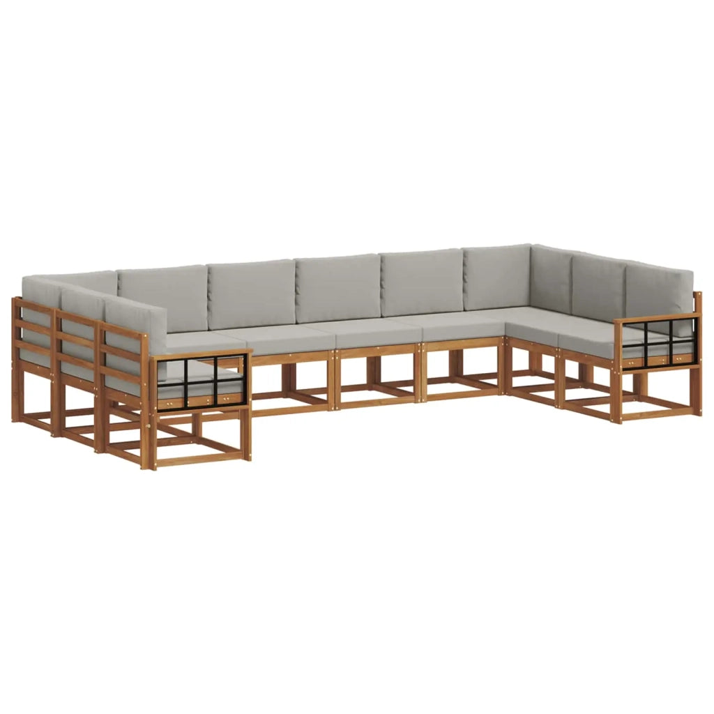Set di divani da esterno 10 pcs Grigio Naturale e Chiaro
