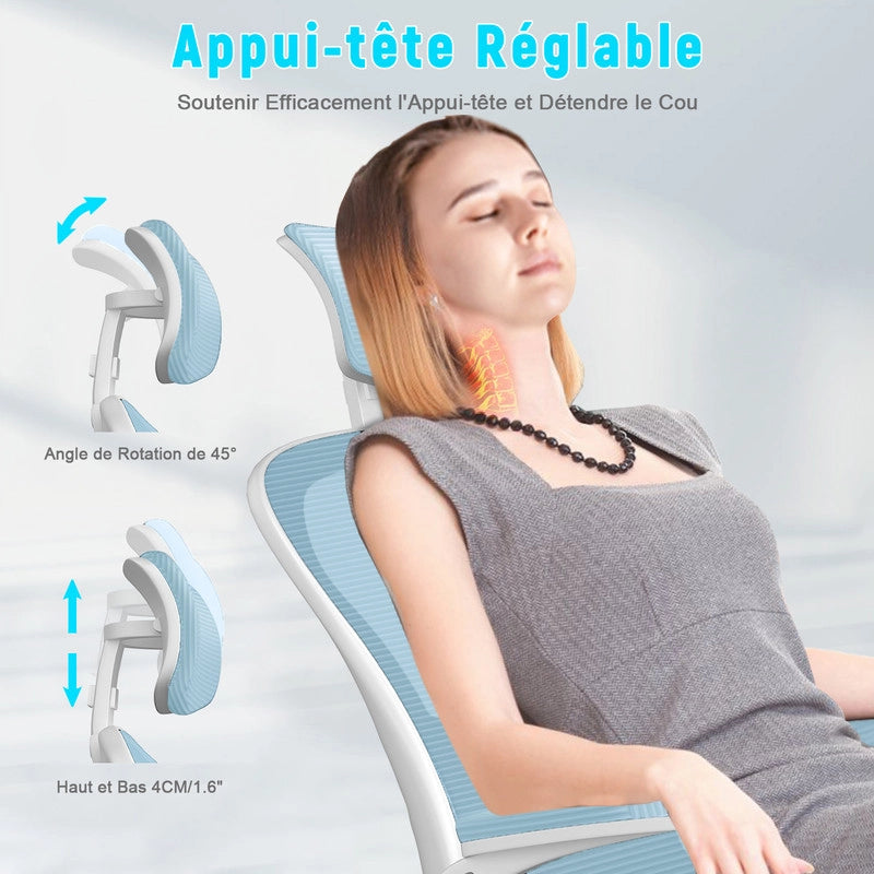 Sedia da ufficio - HAMLODY Poltrona ergonomica con braccioli 2D, altezza poggiatesta supporto lombare schienale regolabile blu