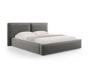 Cosmopolitan Design - Letto a cassettone con testiera doppia "Arendal" 160x200cm in velluto grigio chiaro 