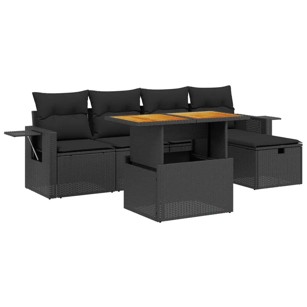 Set Divano da Giardino 6 pz con Cuscini Nero in Polyrattan 3275694