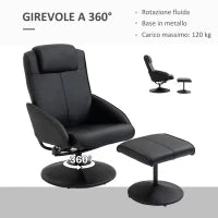 Poltrona Relax Reclinabile con Pouf Poggiapiedi Abbinato e Rivestimento in Finta pelle, Nero