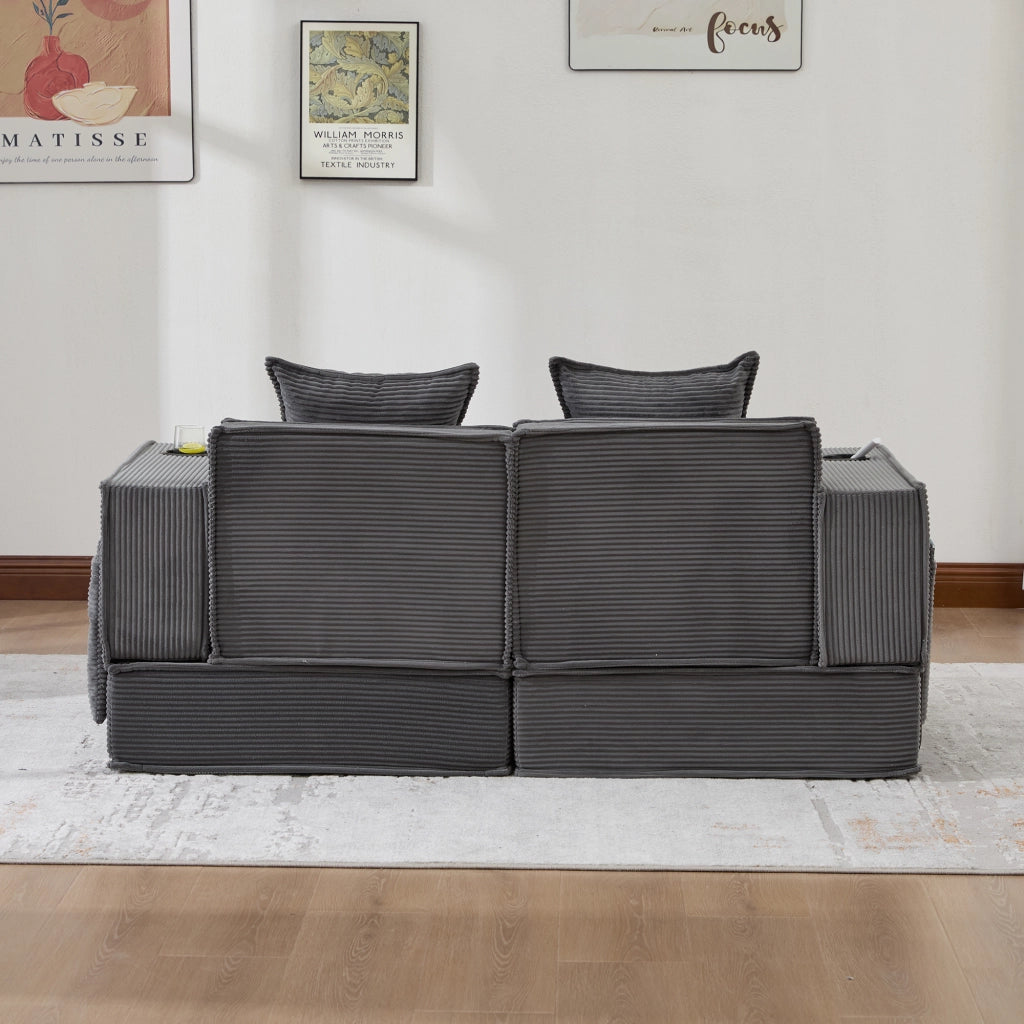 Divano 2 posti in velluto a coste con portabicchieri; 162x78x66 cm