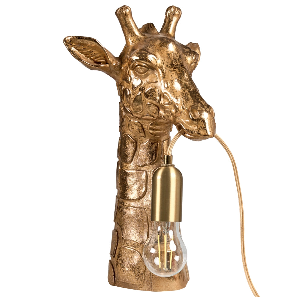 Lampada da tavolo Luce da comodino in poliresina dorata Lampada da lettura a forma di giraffa Lampada a tema animale Soggiorno Camera da letto