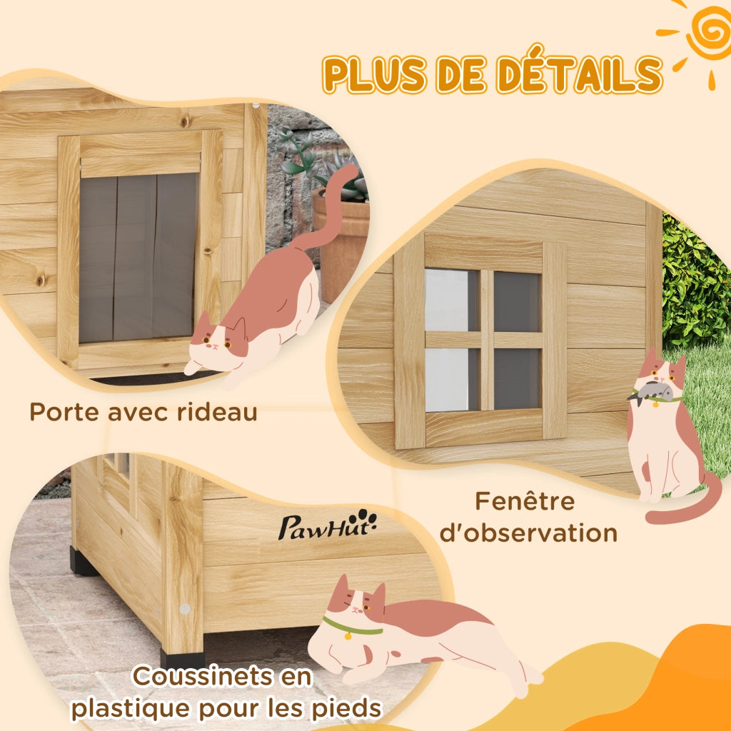 Casetta per Gatti Esterno Legno Sollevata Tetto Catrame Finestra ¨C zephmum ¨C Giallo 57x45x43 cm