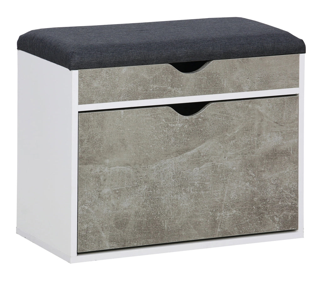 Scarpiera Panca con Scomparto e Cuscino 60x30x50 cm in Truciolare e Poliestere Grigio e Cemento