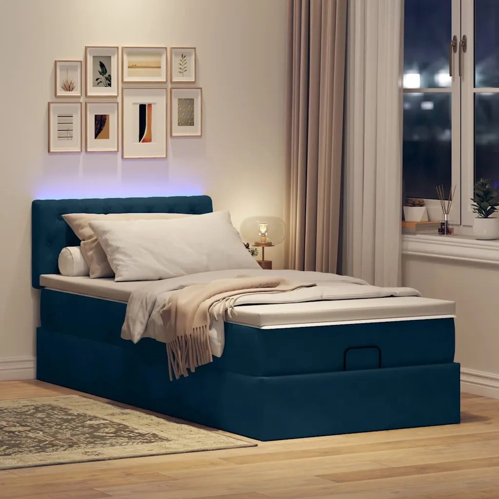 Pouf Letto con Materasso e LED Blu Scuro 80x200cm in Velluto 3312660