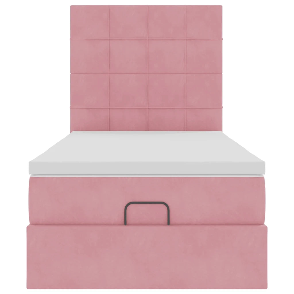 Struttura Letto Pouf con Materassi Rosa 80x200 cm Velluto