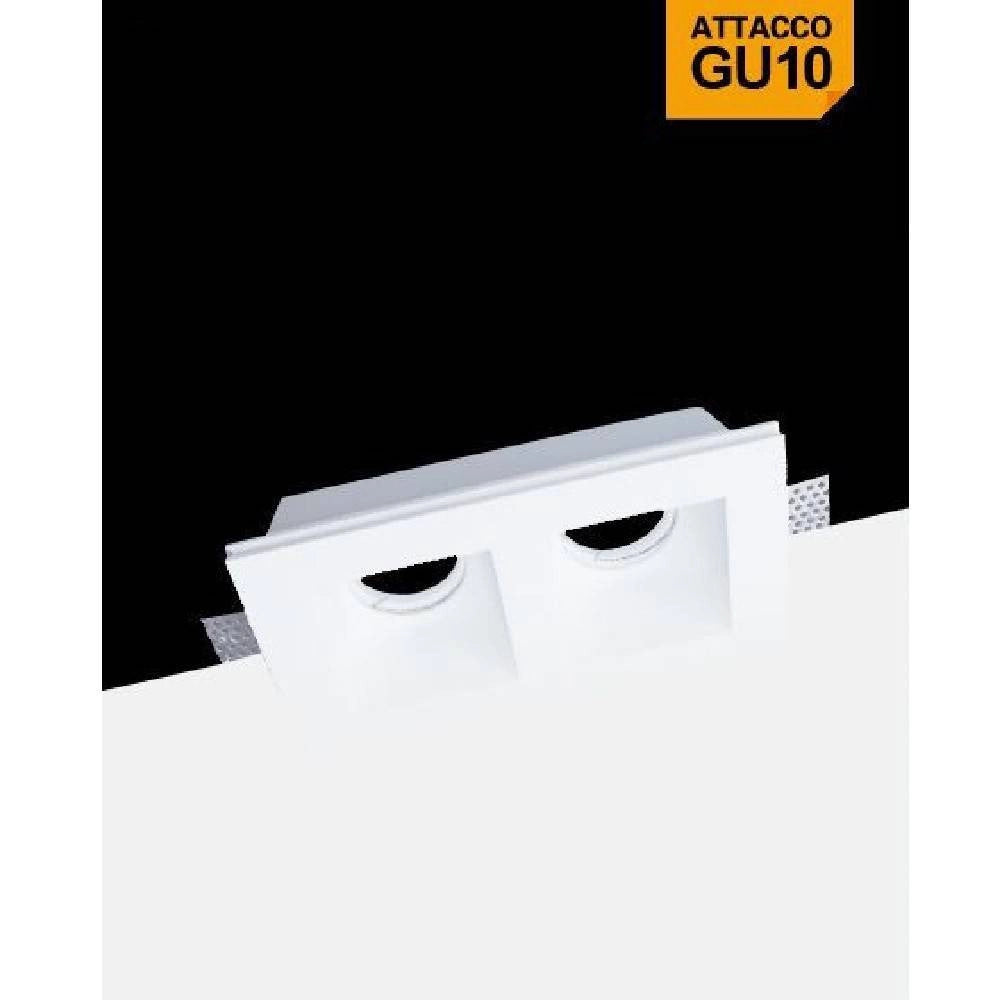 Trade Shop - Portafaretto In Gesso Doppio Quadrato Incasso A Scomparsa Portalampada Gu10 Gs23 -