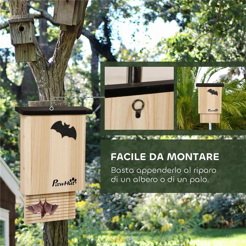 SET DI 3 CASETTE PER PIPISTRELLI IN LEGNO DI ABETE PER ESTERNI, 25X6X37.5 CM, LEGNO NATURALE