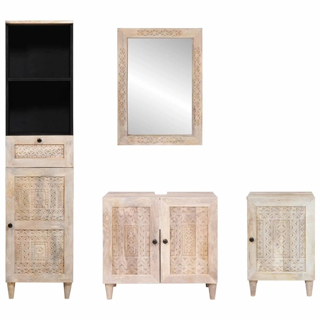 Set di mobili per il bagno 4 pcs Bianco Legno multistrato 3310074