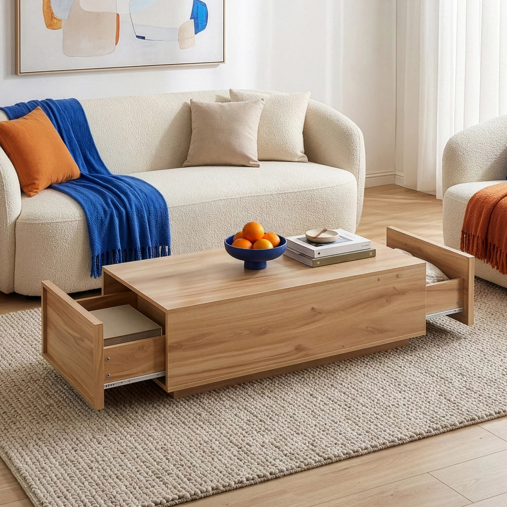 Tavolino Rettangolare Turur da Salotto con 2 Cassetti 104 x 50 x 40 cm - Effetto Rovere [en.casa]