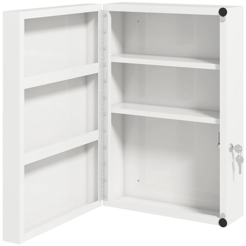 Armadietto portamedicinali da parete con 6 scomparti, serratura e 2 chiavi, 40x18x60 cm, bianco