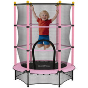 Tappeto Elastico per Bambini con Rete di Sicurezza e Pali Imbottiti Et¨¤ 3-10 Anni, ?140 x 190 cm, Rosa