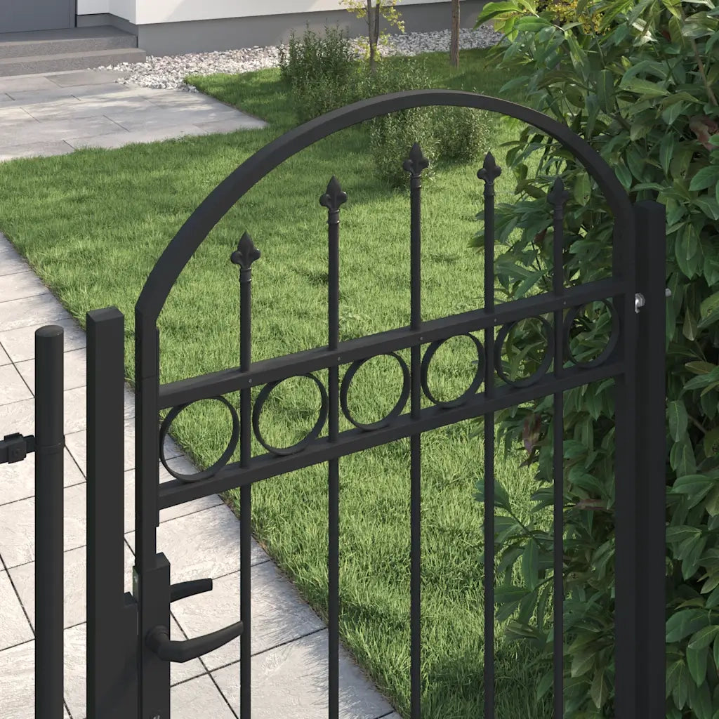 Cancello per recinzione Assen con parte superiore ad arco in acciaio 102x150 cm Nero 143086