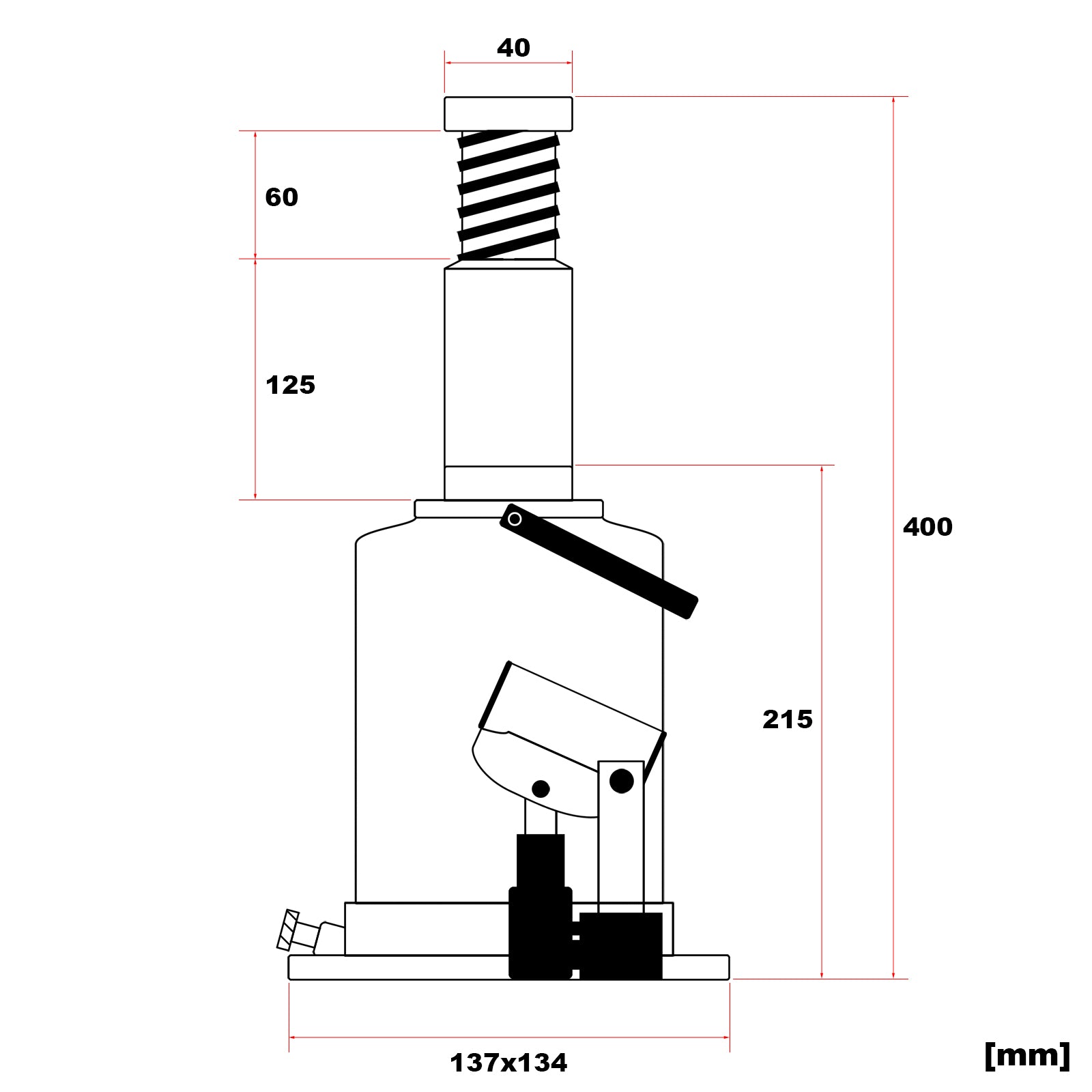 Cric a bottiglia da 12 t abbassamento lento 215-400 mm Martinetto idraulico
