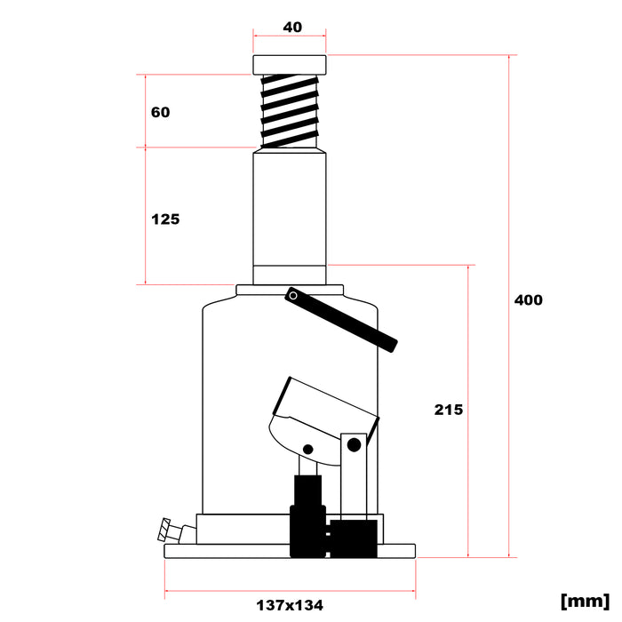 Cric a bottiglia da 12 t abbassamento lento 215-400 mm Martinetto idraulico