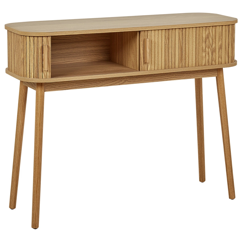 Tavolo consolle ante scorrevoli MDF gambe in legno massello legno chiaro stile boho