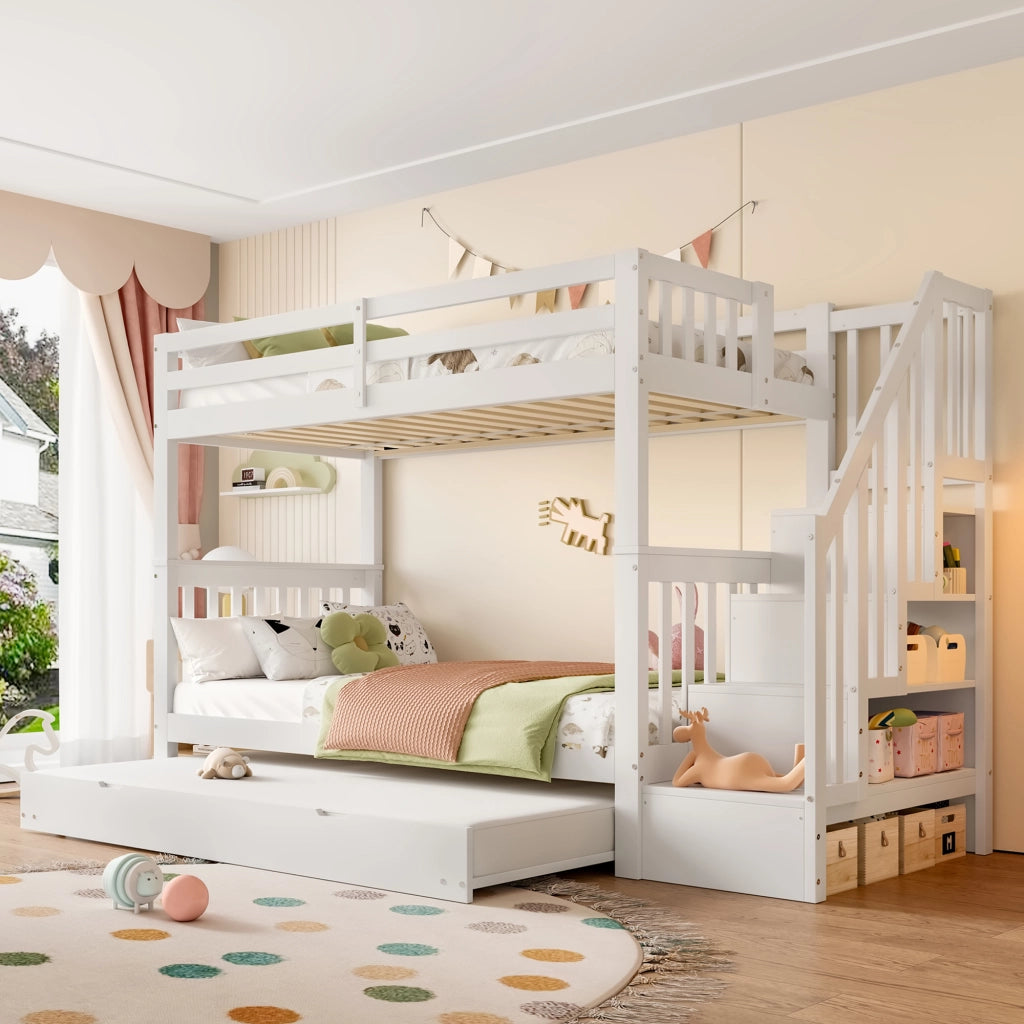 Letto a castello con letto estraibile in pino 90x200 cm