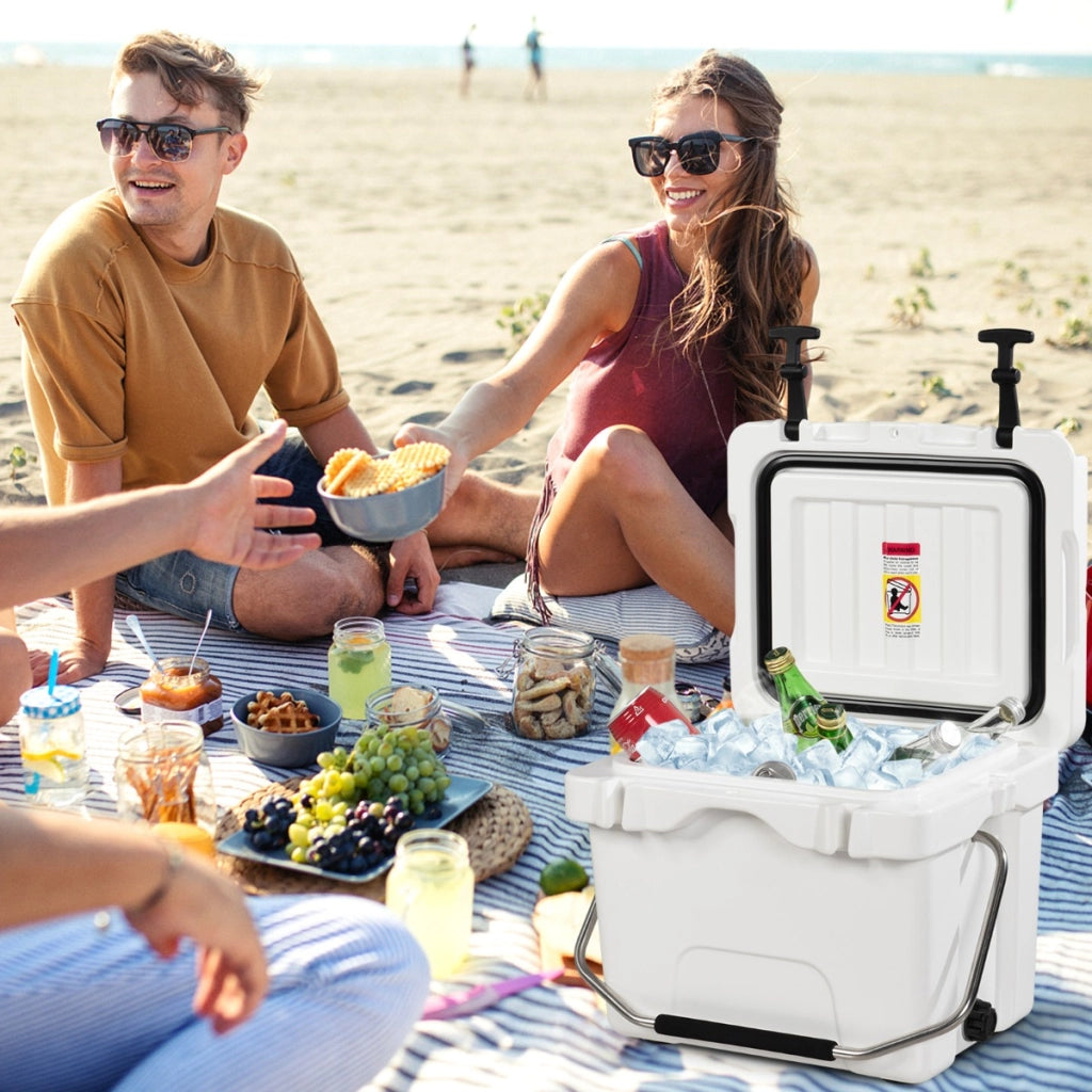 Contenitore per ghiaccio 15L con maniglia tappo di scarico 2 porta bicchieri, Borsa del ghiaccio portatile Bianco-Contenitori raffreddamento