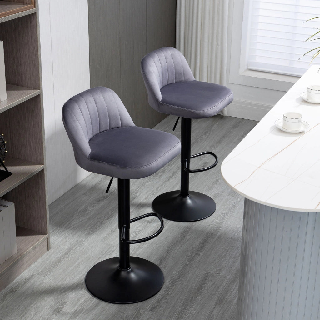 EasyComfort Set 2 Sgabelli Alti da cucina Moderno con Schienale e Poggiapiedi, Girevoli con Altezza Regolabile, imbottitura velluto, Grigio