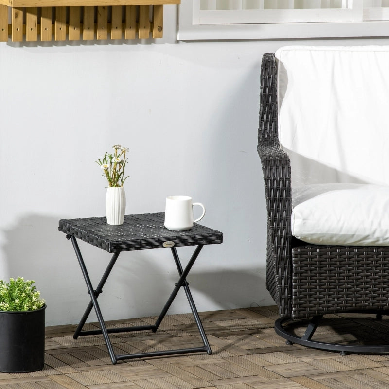 Tavolino da Balcone Pieghevole ¨C MINIMAL ¨C Polyrattan, Acciaio, Nero, 40x40x40 cm
