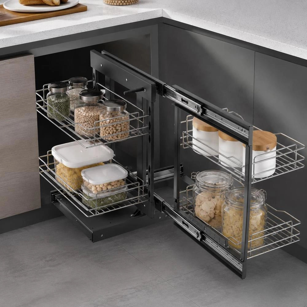 Kitchen Cabinet Organizer With 2 Levels And 4 Shelves, Storage Basket Made Of Chrome-plated Carbon Steel, Storage Organizer, Opens From The Left And Right, Minimum Door Opening Width 38 Cm
