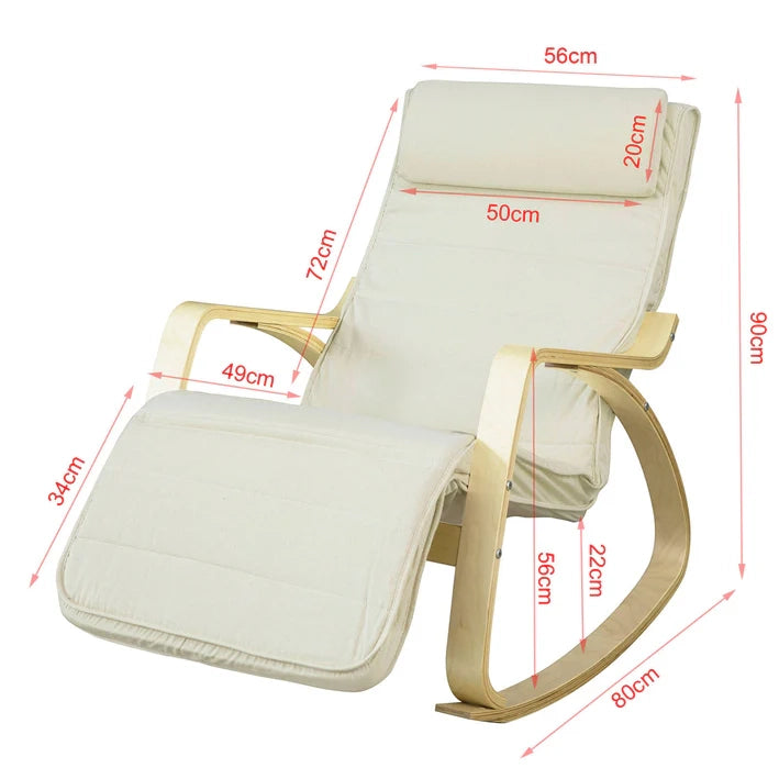 Sedia A Dondolo Poltrona Relax Poltroncina Poggia Gambe Regolabile Bianco FST16-W