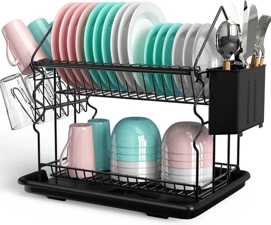 Pulitore a doppia quota contenitore per residui nero acciaio inossidabile set di accessori per lavandino organizzatore per piatti e bicchieri cassettiera da cucina