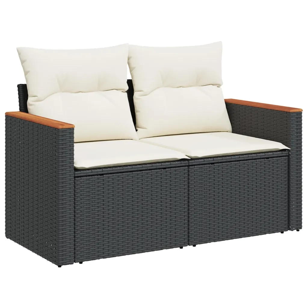 Set Divani da Giardino 11 pz con Cuscini in Polyrattan Nero 3226084