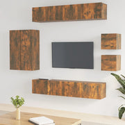Set Mobili Porta TV 8 pz Rovere Fumo in Legno Multistrato 3114491