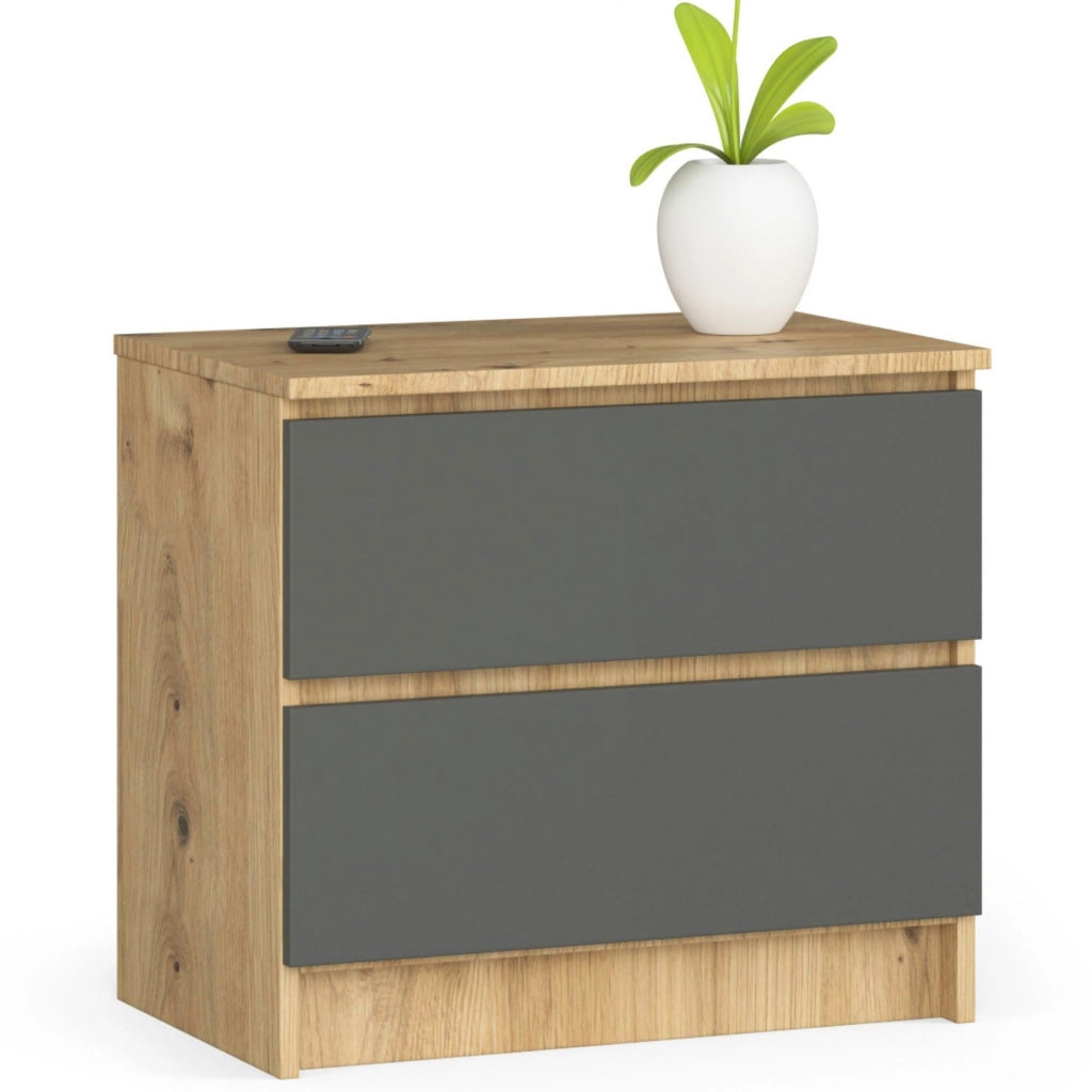 Comodino AKORD K60 Quercia Artisan 60 cm 2 cassetti inserto frontale Grigio Grafite 60x40x55 cm
