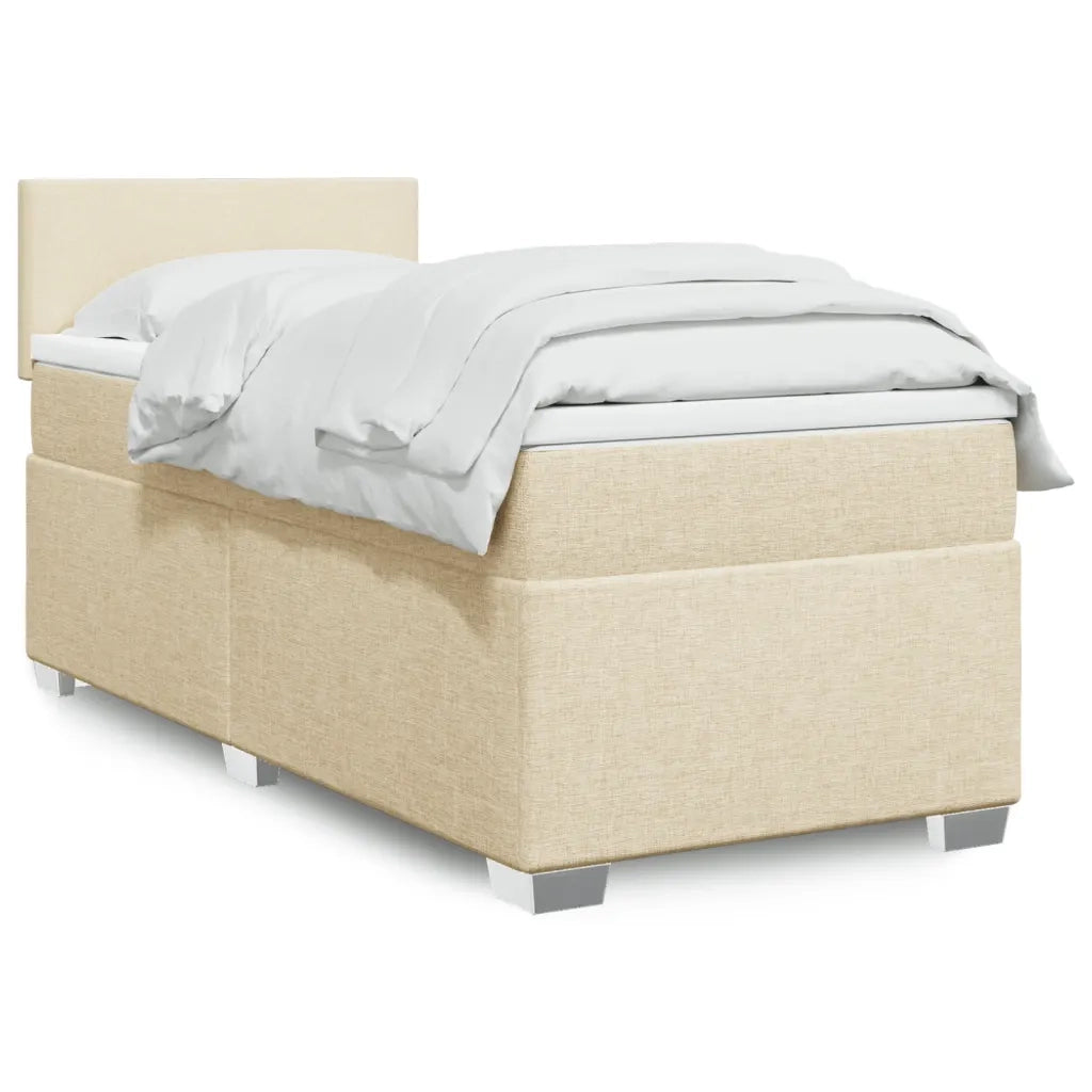 Letto singolo | Letto per adulti | Giroletto a Molle con Materasso Crema 80x200 cm inTessuto
