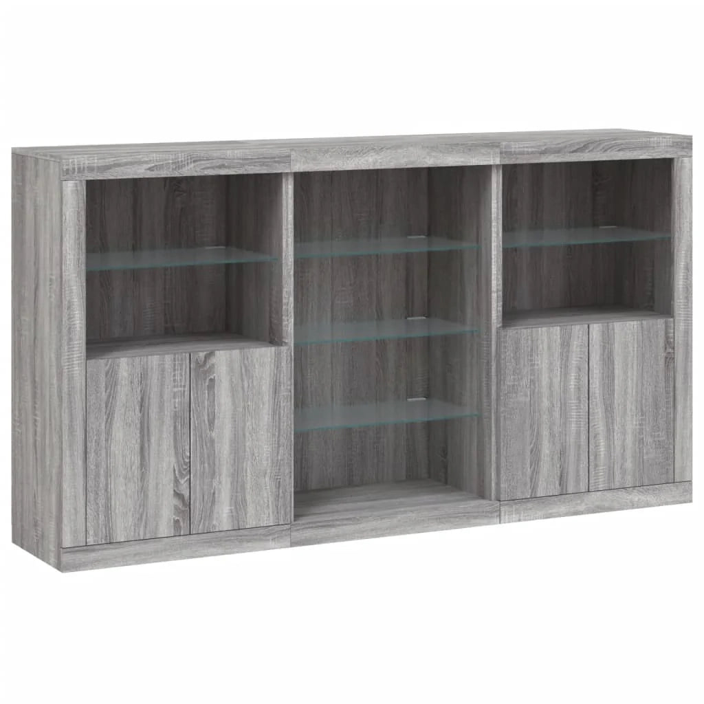 Buffet credenza cassettiera armadio mobile contenitore organizer per cucina soggiorno salotto con luci LED Sonoma 181,5 x 37 x 100 cm grigio 02_0030061